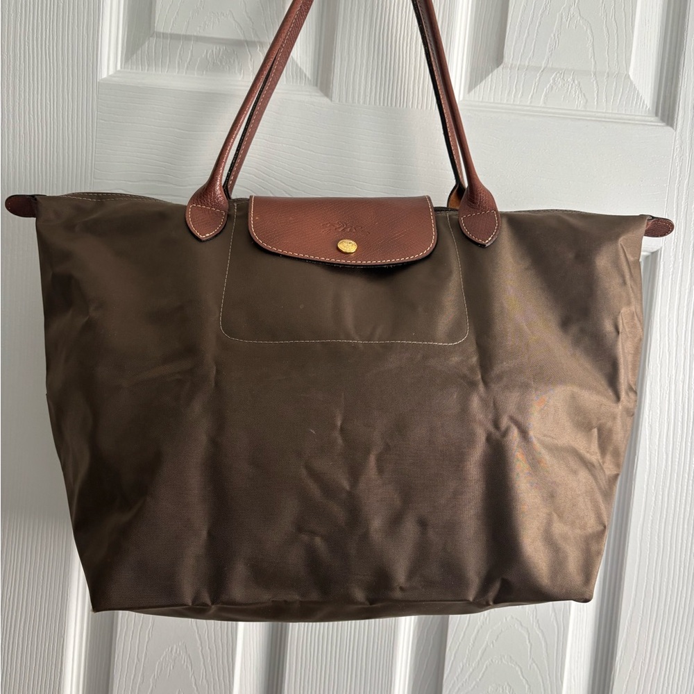 Longchamp Brown Tote with Leather Accents
